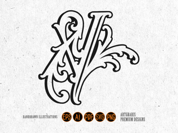 Ornamental v initial outline with vintage flourishes t shirt design online