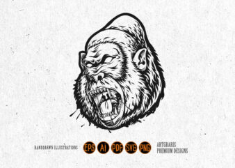 Outline of Gorilla with Water Splash Effect Monochrome