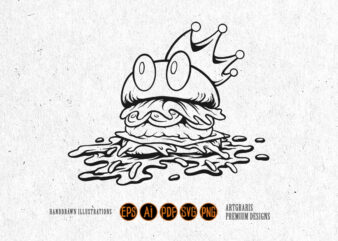 Outline of Crowned Burger with Dripping Toppings Monochrome
