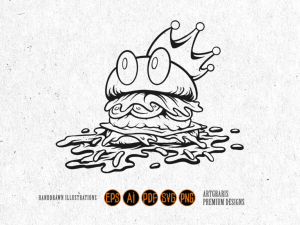 Outline of crowned burger with dripping toppings monochrome t shirt design online