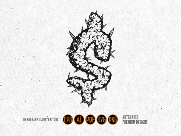 Outline of dollar sign formed by weed leaves monochrome t shirt design online Outline of dollar sign formed by weed leaves monochrome t shirt design online