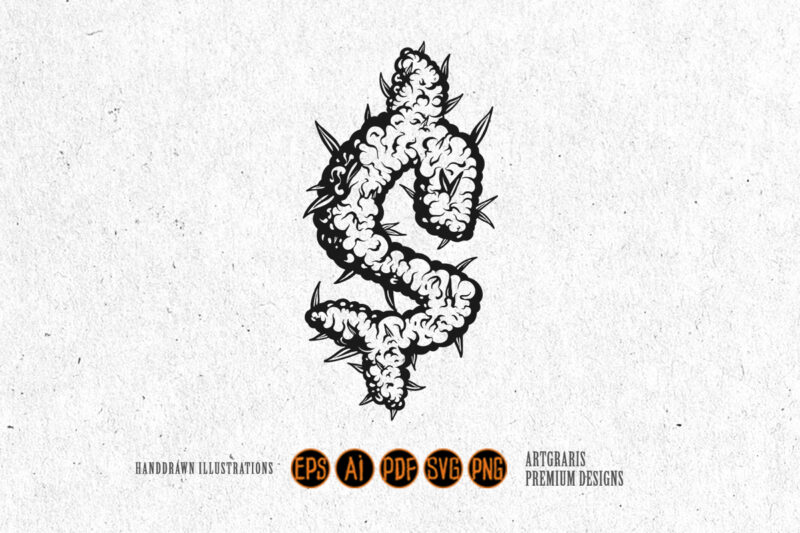 Outline of Dollar Sign Formed by Weed Leaves Monochrome