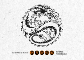Dragon in Round Shape Silhouette Illustrations