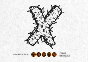 Abstract Thorned X Letter Outline Monochrome Style