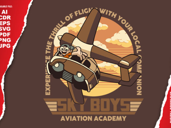 Sky boys aviation academy t shirt template vector