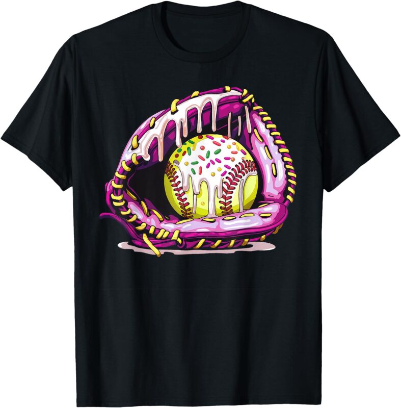 Softball Drip Ice Cream Sprinkles Softball Glove T-Shirt