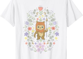 Star Wars Cute Ewok Spring Flowers Pastel Color Big Logo T-Shirt