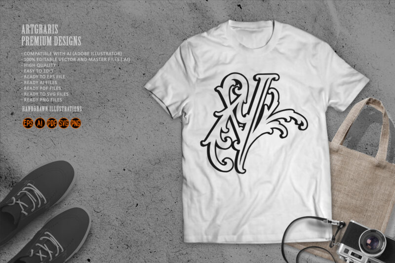 Ornamental V Initial Outline with Vintage Flourishes