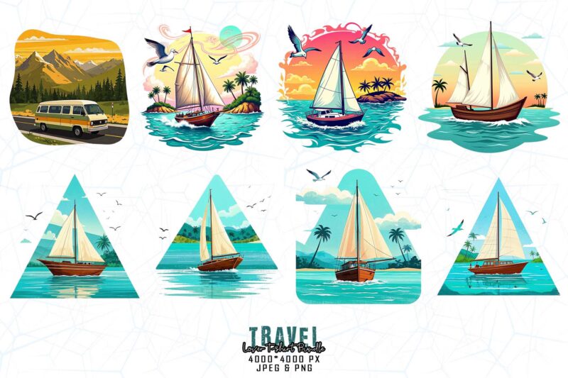 Popular Abstract Travel Lover t-shirt design bundle of 40 designs – download instantly