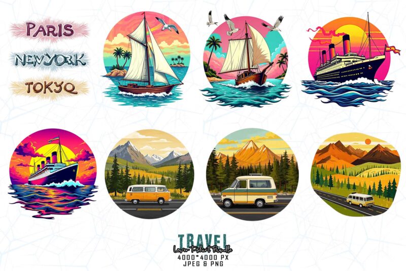 Popular Abstract Travel Lover t-shirt design bundle of 40 designs – download instantly