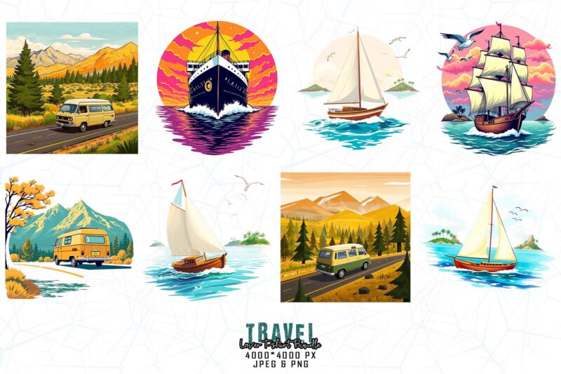 Popular Abstract Travel Lover t-shirt design bundle of 20 design