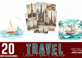 Vintage Travel Lover t-shirt design bundle of 20 designs – download instantly