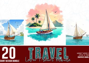 Trendy Retro Travel Lover t-shirt design bundle of 20 designs – download instantly