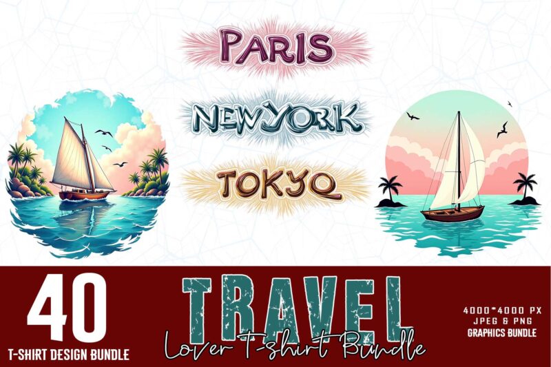 Popular Abstract Travel Lover t-shirt design bundle of 40 designs – download instantly