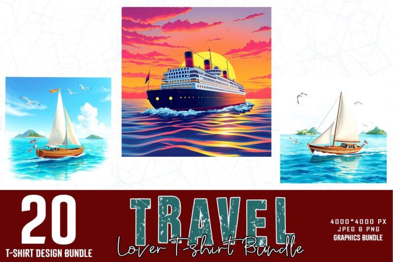 Vintage Travel Lover t-shirt design bundle of 20 designs – download instantly