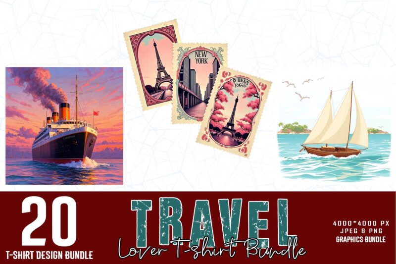 Popular Abstract Travel Lover t-shirt design bundle of 20 design