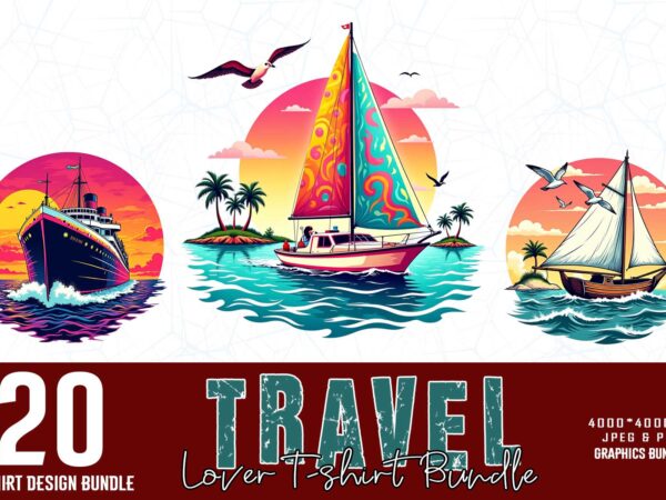 Vintage travel lover t-shirt design bundle of 20 designs – download instantly