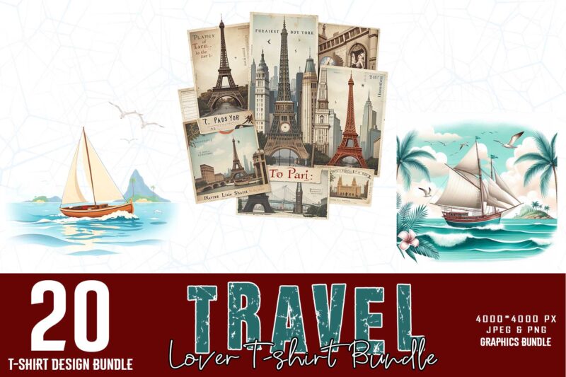 Vintage Travel Lover t-shirt design bundle of 20 designs – download instantly
