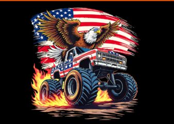 Bald Eagle Monster Truck USA American Flag 4th Of July PNG, Bald Eagle 4TH Of July PNG