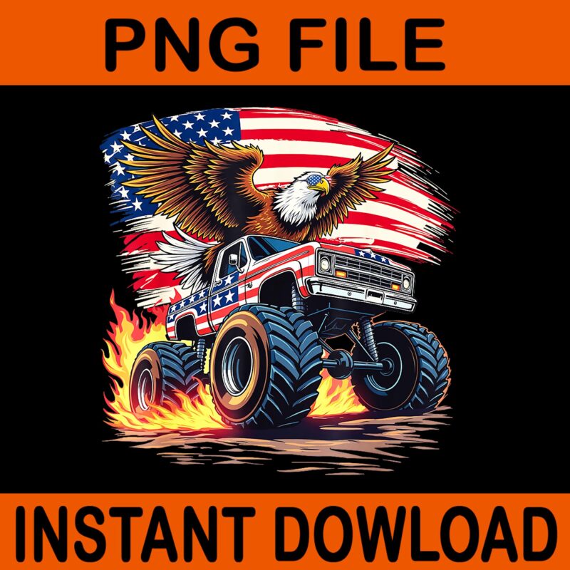 Bald Eagle Monster Truck USA American Flag 4th Of July PNG, Bald Eagle 4TH Of July PNG