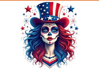 Sugar skull 4th of july american flag skeleton png, skull skeleton 4th of july png, sugar skull skeleton american flag png