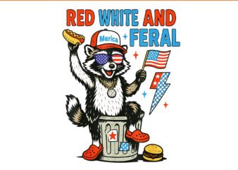 Raccoon 4th Of July Patriotic Red White And Feral, Red White And Feral Raccoon PNG, Raccoon 4th Of July PNG