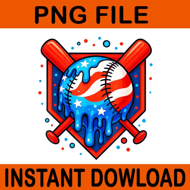 Baseball Home Plate Dripping Ice Cream Drip American Flag PNG