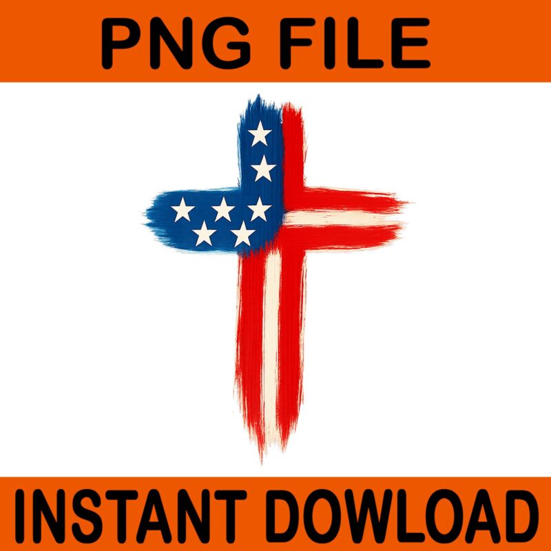 American Flag Brush Cross Premium PNG