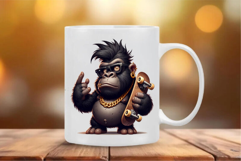 Whimsical cartoon gorillas 02. T-Shirt, PNG.