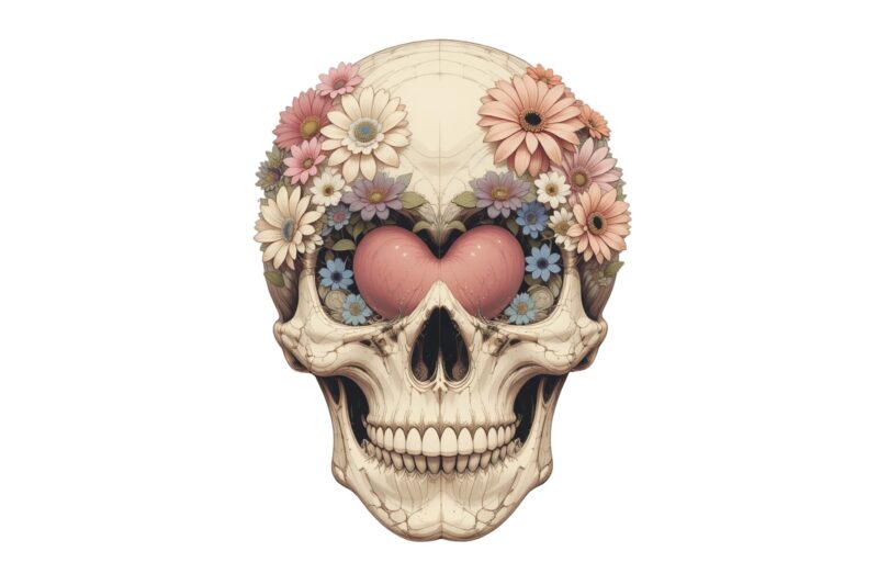 Punk Skull with Flower t-shirt design