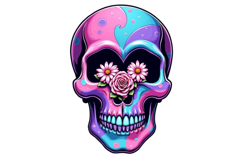 Colourful Vintage Skull Floral Punk t-shirt design download instantly Retro Vintage T-shirt