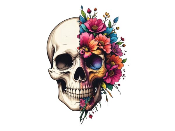 Watercolour cute skull retro illustration t-shirt design – download instantly Watercolour cute skull retro illustration t-shirt design – download instantly