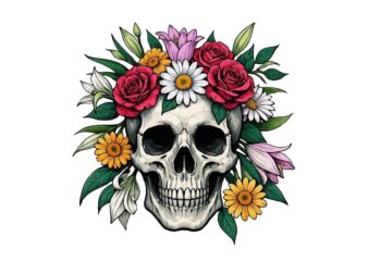 Trendy Retro Skull Floral Graphics t-shirt design jpeg & png designs