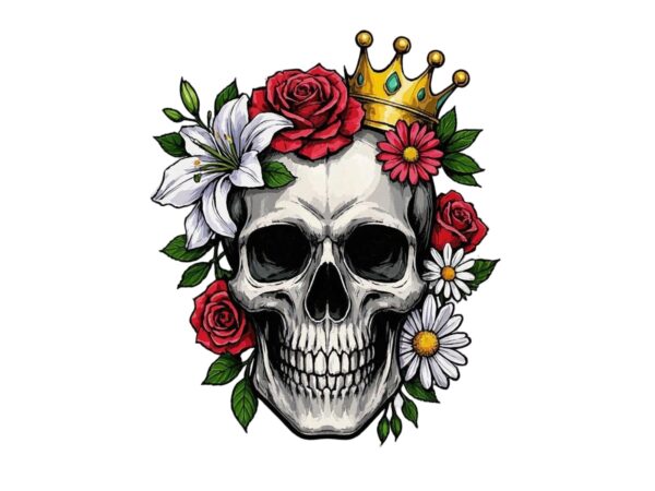Watercolour cute skull retro illustration t-shirt design – download instantly Watercolour cute skull retro illustration t-shirt design – download instantly