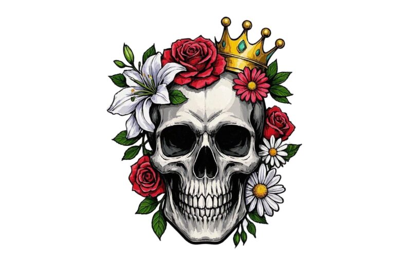 Watercolour Cute Skull Retro Illustration T-shirt design – download instantly