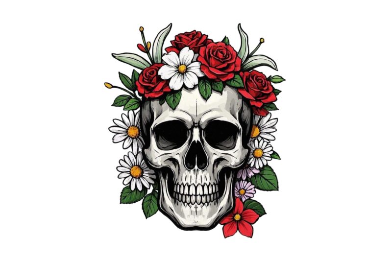 Watercolour Cute Skull Retro Illustration T-shirt design – download instantly