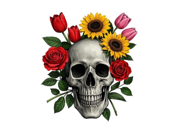 Popular abstract punk skull with flower t-shirt design – download instantly