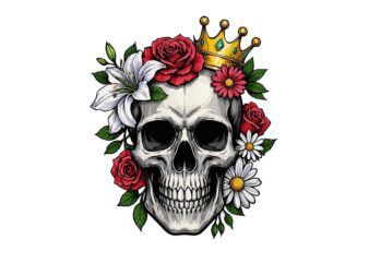 Trendy Retro Skull Floral Graphics t-shirt design jpeg & png design