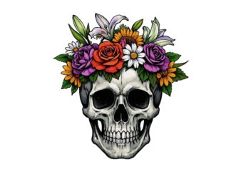 Colourful Vintage Skull Floral Punk t-shirt design download instantly