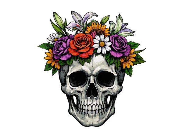 Colourful vintage skull floral punk t-shirt design download instantly Colourful vintage skull floral punk t-shirt design download instantly