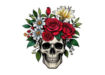 Watercolour Cute Skull Retro Illustration T-shirt design – download instantly