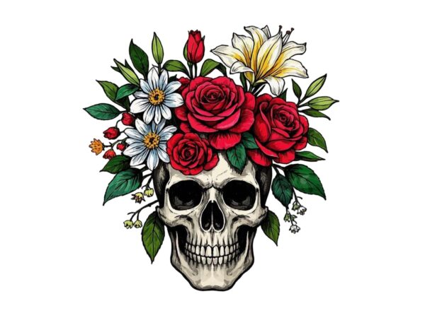 Watercolour cute skull retro illustration t-shirt design – download instantly Watercolour cute skull retro illustration t-shirt design – download instantly