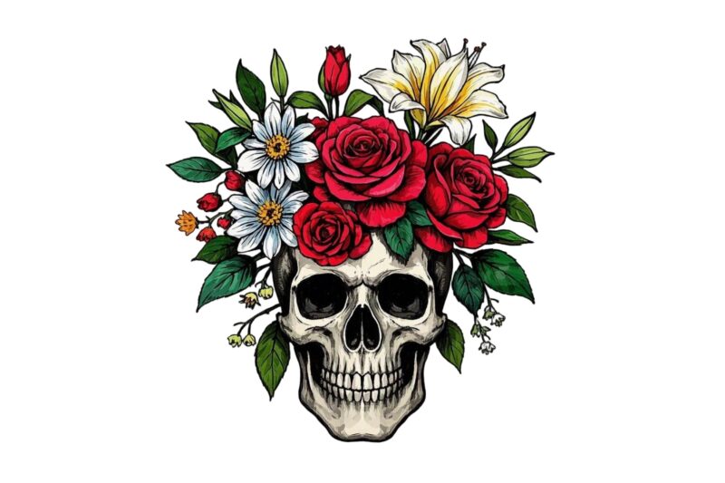 Watercolour Cute Skull Retro Illustration T-shirt design – download instantly