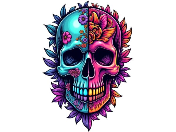 Watercolour cute skull retro illustration t-shirt design – download instantly