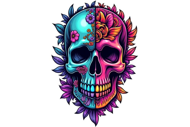 Watercolour Cute Skull Retro Illustration T-shirt design – download instantly