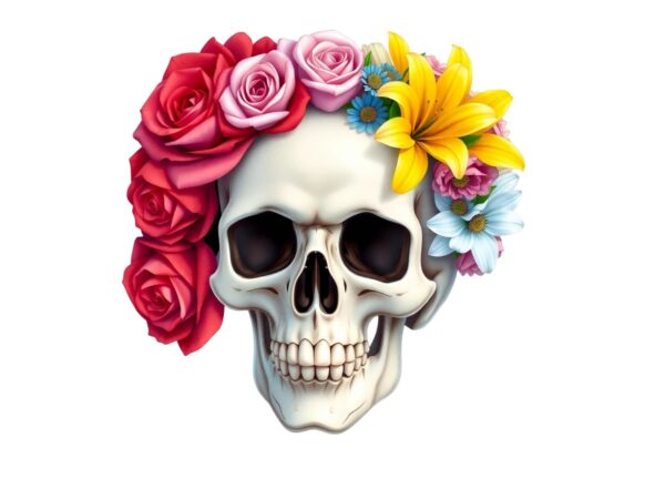 Watercolour cute skull retro illustration t-shirt design – download instantly Watercolour cute skull retro illustration t-shirt design – download instantly