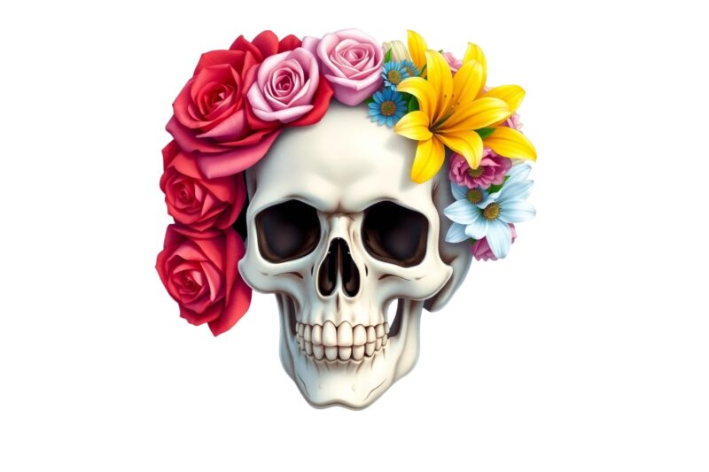 Watercolour Cute Skull Retro Illustration T-shirt design – download instantly