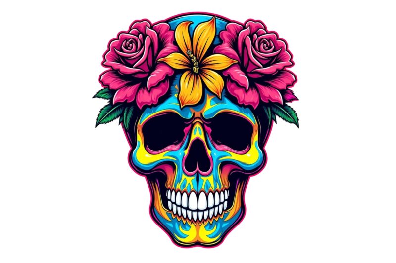 Trendy Retro Punk Skull t-shirt design – download instantly Retro Vintage Tee