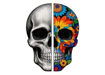 Trendy Retro Skull Floral Graphics t-shirt design jpeg & png design