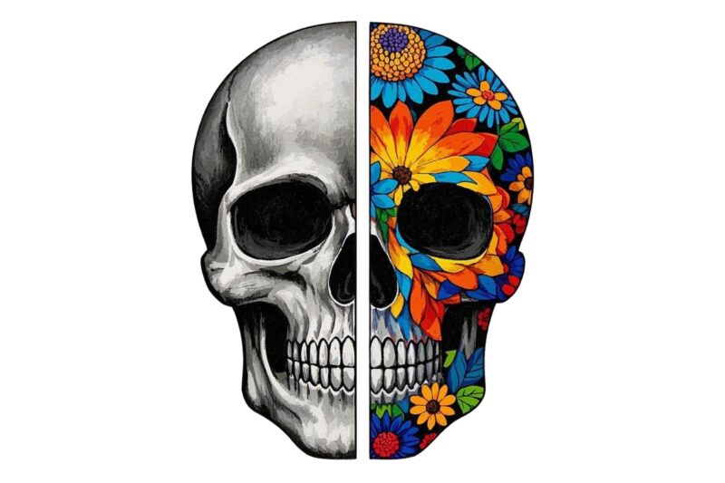 Trendy Retro Skull Floral Graphics t-shirt design jpeg & png design